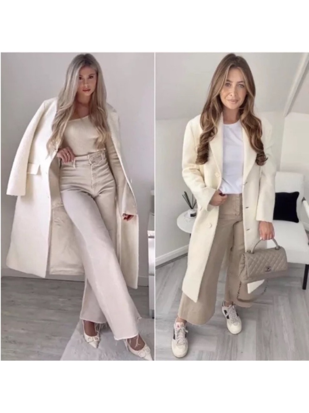 Zara Straight Cut Wool Blend Coat S Ecru Blogger Favorite - Picture 5 of 16